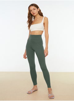 Dark Green High Waist Basic Elastic Waist Interlock Knitted Tights TWOAW20TA0047