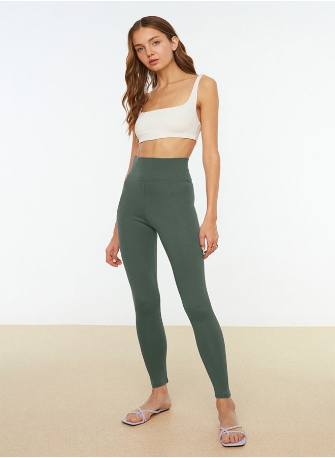 trendyol - Dark Green High Waist Basic Elastic Waist Interlock Knitted Tights TWOAW20TA0047 - Image 1