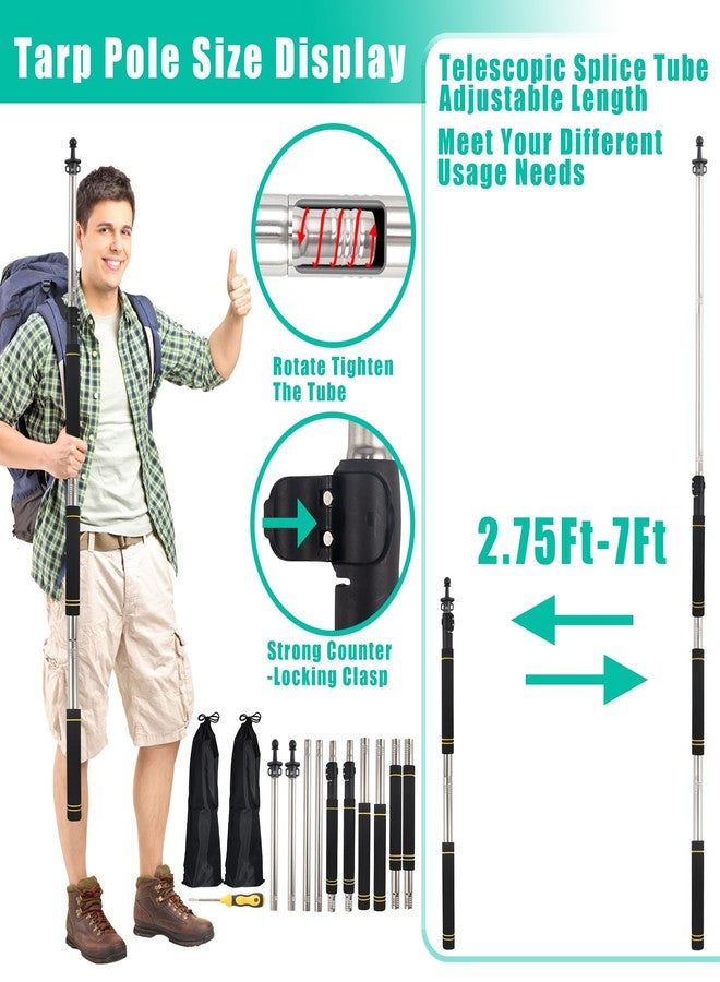 Frebuta Tarp Poles,Tent Poles Set of 2 2Ft to 6Ft Replacement Canopy Poles Heavy Duty Telescoping Tent Poles for Tarp Outdoor Camping Awning Poles Adjustable Sturdy Durable Shade Cloth Poles, Black - Image 2