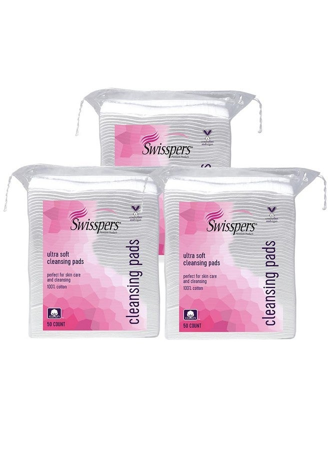 Swisspers Premium Ultra Soft Cleansing Pads - 50 Count (Pack of 3) - Large Rectangular Pads for Gentle and Versatile Skincare - 100% Lint-Free Cotton - Image 1