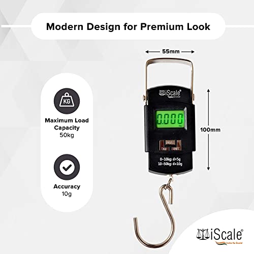 iScale Handy 50kg x 10g Digital Portable Hanging Weighing Scale with Stainless Steel Hook for Luggage, Cylinder, Fishing and Multipurpose Industrial Weighing Use - Image 2