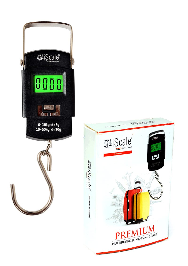 iScale Handy 50kg x 10g Digital Portable Hanging Weighing Scale with Stainless Steel Hook for Luggage, Cylinder, Fishing and Multipurpose Industrial Weighing Use - Image 1
