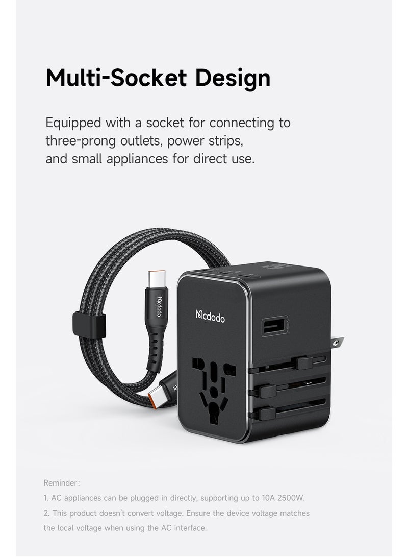 Mcdodo CP-3270 Universal Travel Adapter 45W USB-C PD 3C+1A with UK US EU Plug + 60W USB-C to USB-C Cable 1m Black - Image 4