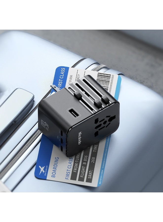 Mcdodo CP-3270 Universal Travel Adapter 45W USB-C PD 3C+1A with UK US EU Plug + 60W USB-C to USB-C Cable 1m Black - Image 3