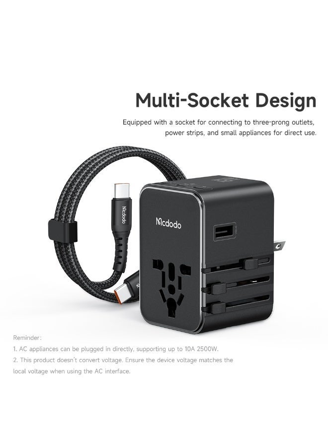مكدودو محول سفر عالمي Mcdodo CP-3270 بقدرة 45 واط USB-C PD مع 3 منافذ USB-C + منفذ USB-A واحد متوافق مع مقابس UK / US / EU + كابل USB-C إلى USB-C بقدرة 60 واط بطول 1 متر لون أسود - Image 5