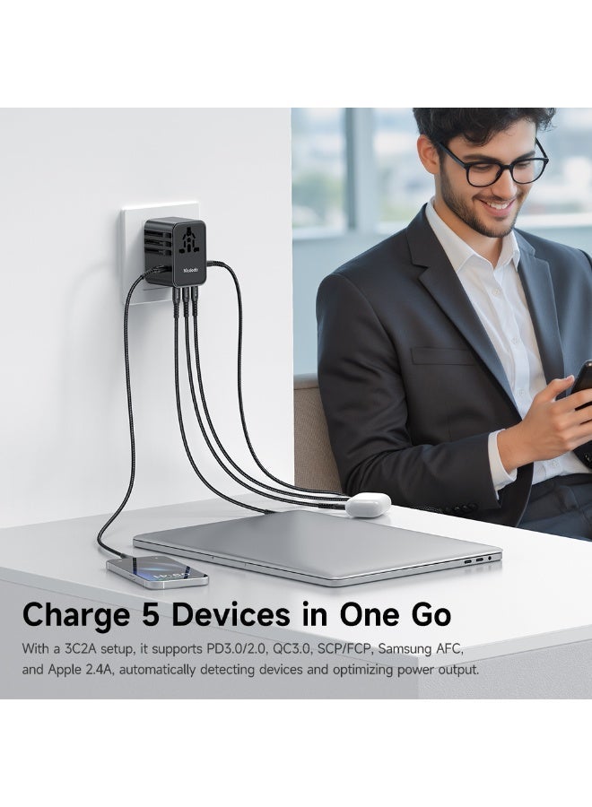 مكدودو محول سفر عالمي Mcdodo CP-3270 بقدرة 45 واط USB-C PD مع 3 منافذ USB-C + منفذ USB-A واحد متوافق مع مقابس UK / US / EU + كابل USB-C إلى USB-C بقدرة 60 واط بطول 1 متر لون أسود - Image 4