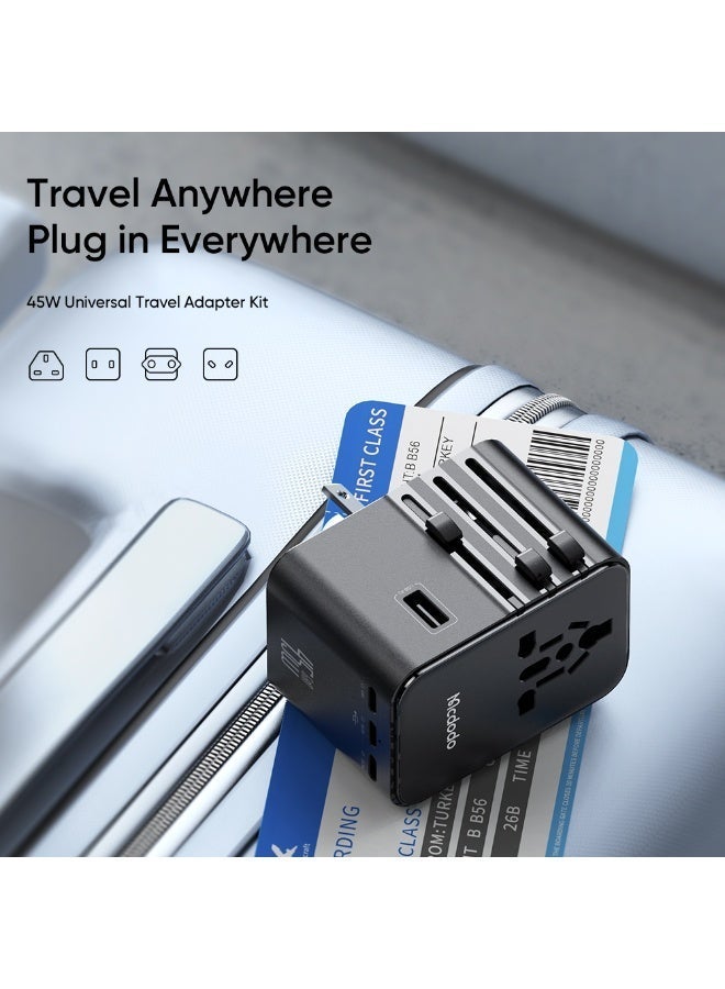 مكدودو محول سفر عالمي Mcdodo CP-3270 بقدرة 45 واط USB-C PD مع 3 منافذ USB-C + منفذ USB-A واحد متوافق مع مقابس UK / US / EU + كابل USB-C إلى USB-C بقدرة 60 واط بطول 1 متر لون أسود - Image 3