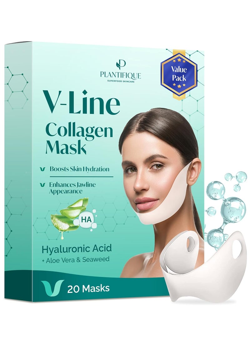 Plantifique - PLANTIFIQUE V-Line Collagen Mask for face, Chin Strap for Double Chin Women & Men, V Line Lifting Mask with Collagen and Hyaluronic Acid, V Shape Face Tape Chin and Neck Mask for Skin Firming (20) - Image 1