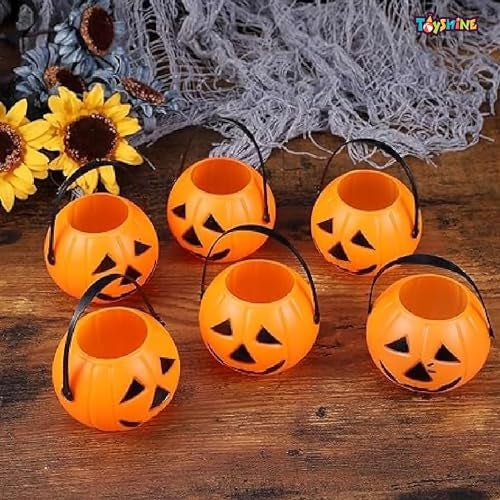Toyshine Small Size Pumpkin Portable Candy Basket for Halloween, Fancy Dress, Party - Orange - Image 3