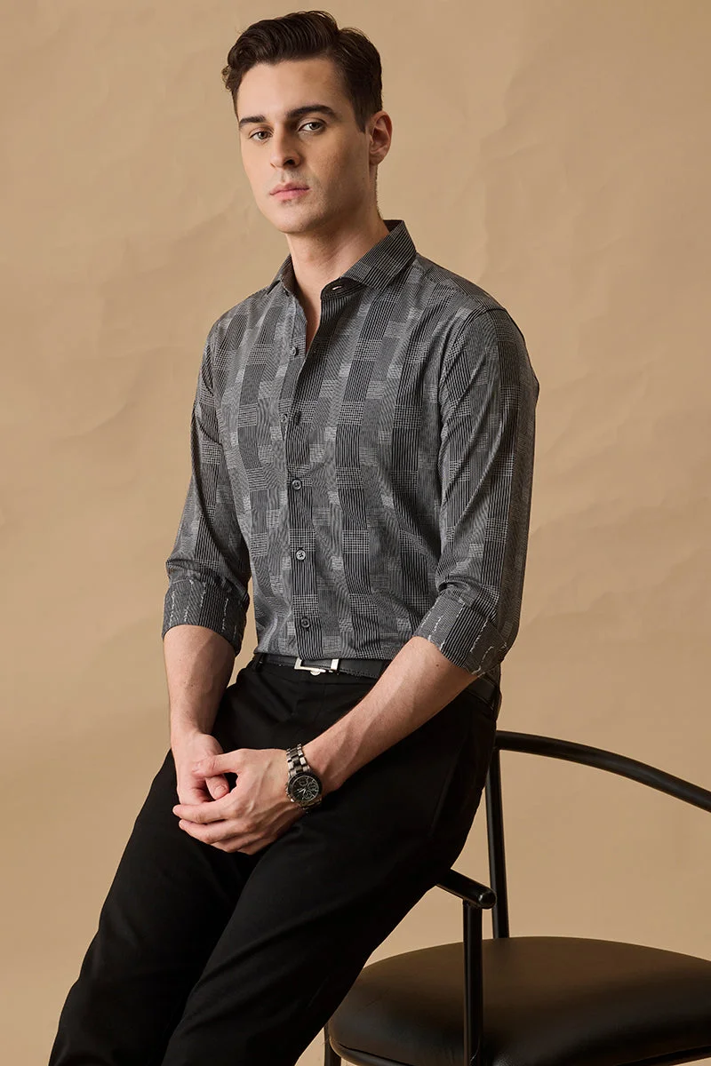 SNITCH Black Checkered Long Sleeve Slim Fit Formal Shirt