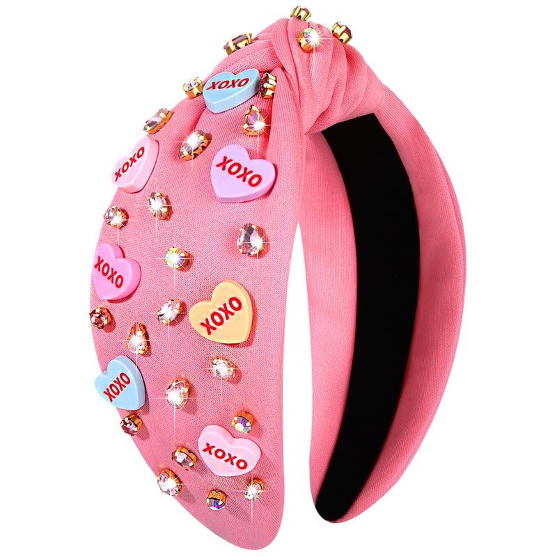 CEALXHENY Valentine's Day Headband for Women XOXO Love Massage Heart Headband Red Pink (1 Count) - Image 1