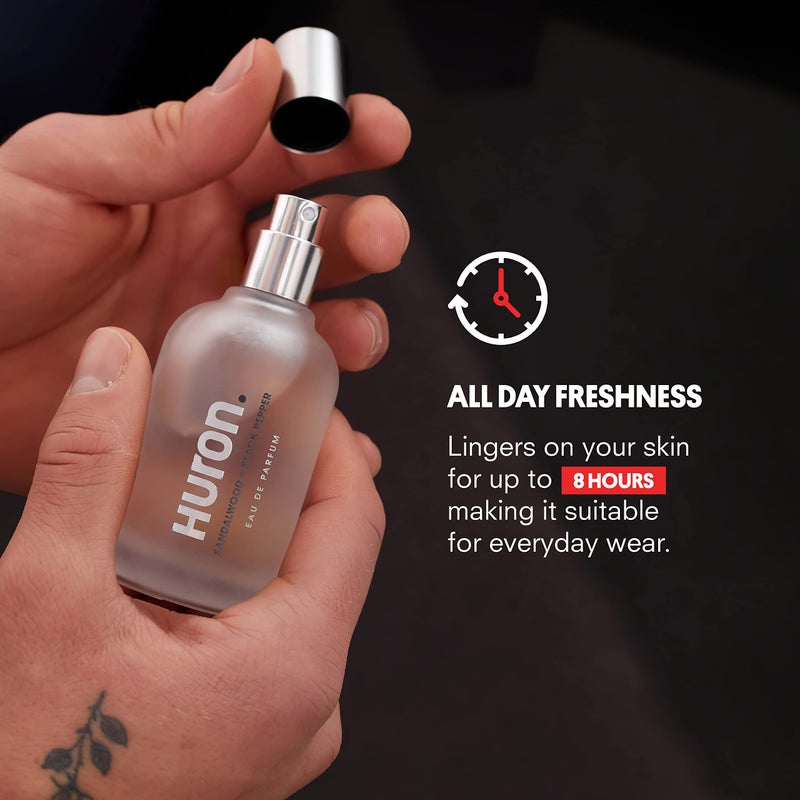 Huron Menâ€™s Cologne - Eau de Parfum for Everyday Wear - Clean & Woody Scent of Sandalwood, Black Pepper, Cedarwood & Amber - Long Lasting - Safe, Clean Ingredients - 1.7 Fl. Oz. - Image 5
