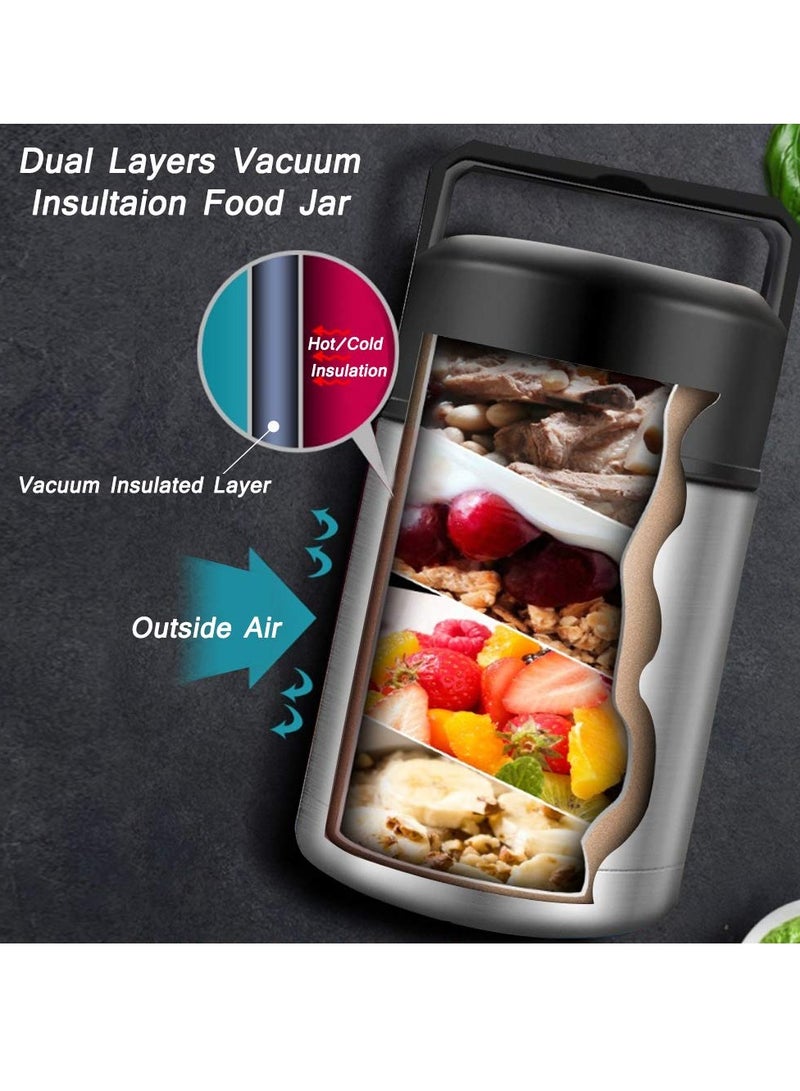 KASTWAVE Food Thermos, Insulated Food Container, Vacuum Sealed Stainless Steel Food Container for Hot and Cold Meals Perfect for School, Office, and Travel, 1000ML, Give a Spoon (Silver) - Image 2