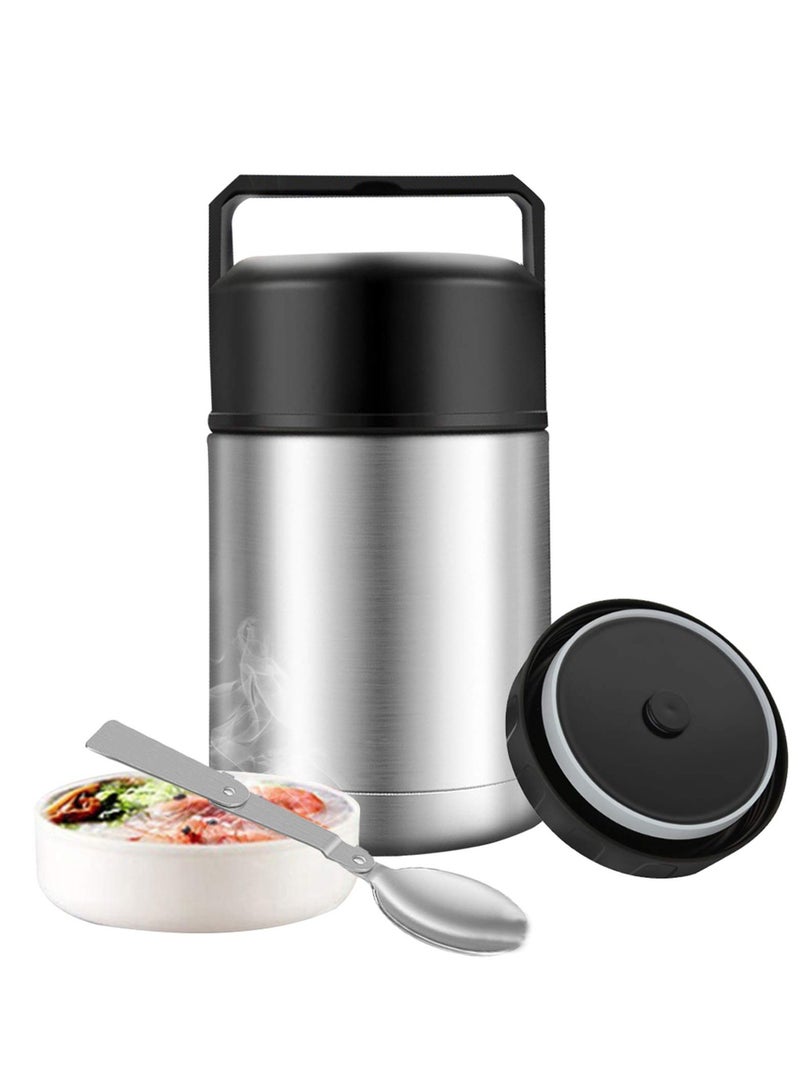 KASTWAVE Food Thermos, Insulated Food Container, Vacuum Sealed Stainless Steel Food Container for Hot and Cold Meals Perfect for School, Office, and Travel, 1000ML, Give a Spoon (Silver) - Image 1