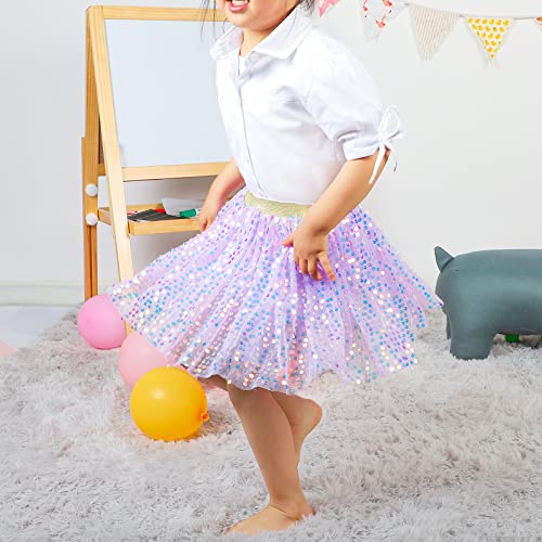 KEREDA Toddler Girls Layered Tutu Skirt Sparkling Sequin Tulle Dance Skirts 2-6 Y Purple - Image 3