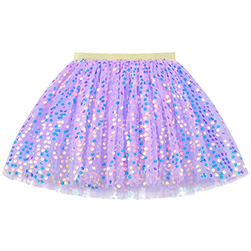 KEREDA Toddler Girls Layered Tutu Skirt Sparkling Sequin Tulle Dance Skirts 2-6 Y Purple - Image 1