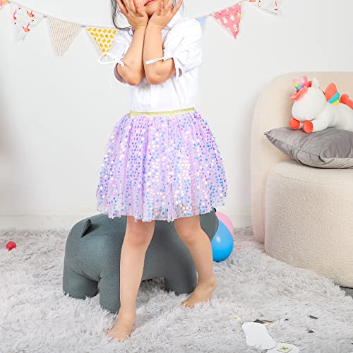KEREDA Toddler Girls Layered Tutu Skirt Sparkling Sequin Tulle Dance Skirts 2-6 Y Purple - Image 2