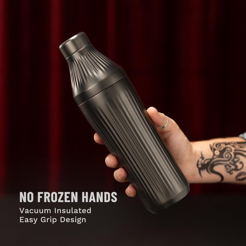 Elevated Craft Diamond Edition Hybrid Cocktail Shaker Set - Premium Vacuum Insulated Gunmetal Black, 28 oz, Includes Built-In Strainer, Precise Measuring Top & XL Polishing Cloth - Martini Shaker - Image 3