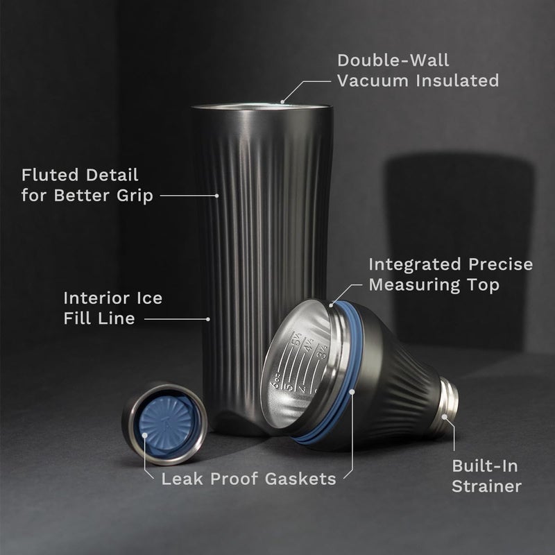 Elevated Craft Diamond Edition Hybrid Cocktail Shaker Set - Premium Vacuum Insulated Gunmetal Black, 28 oz, Includes Built-In Strainer, Precise Measuring Top & XL Polishing Cloth - Martini Shaker - Image 2