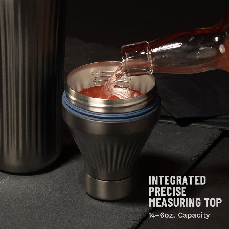 Elevated Craft Diamond Edition Hybrid Cocktail Shaker Set - Premium Vacuum Insulated Gunmetal Black, 28 oz, Includes Built-In Strainer, Precise Measuring Top & XL Polishing Cloth - Martini Shaker - Image 4