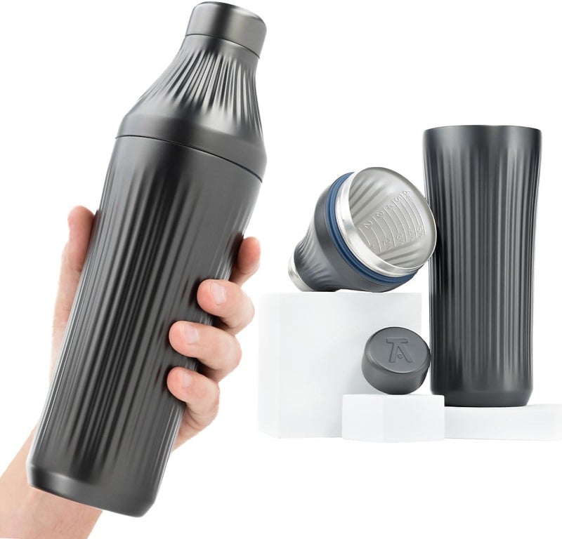 Elevated Craft Diamond Edition Hybrid Cocktail Shaker Set - Premium Vacuum Insulated Gunmetal Black, 28 oz, Includes Built-In Strainer, Precise Measuring Top & XL Polishing Cloth - Martini Shaker - Image 1