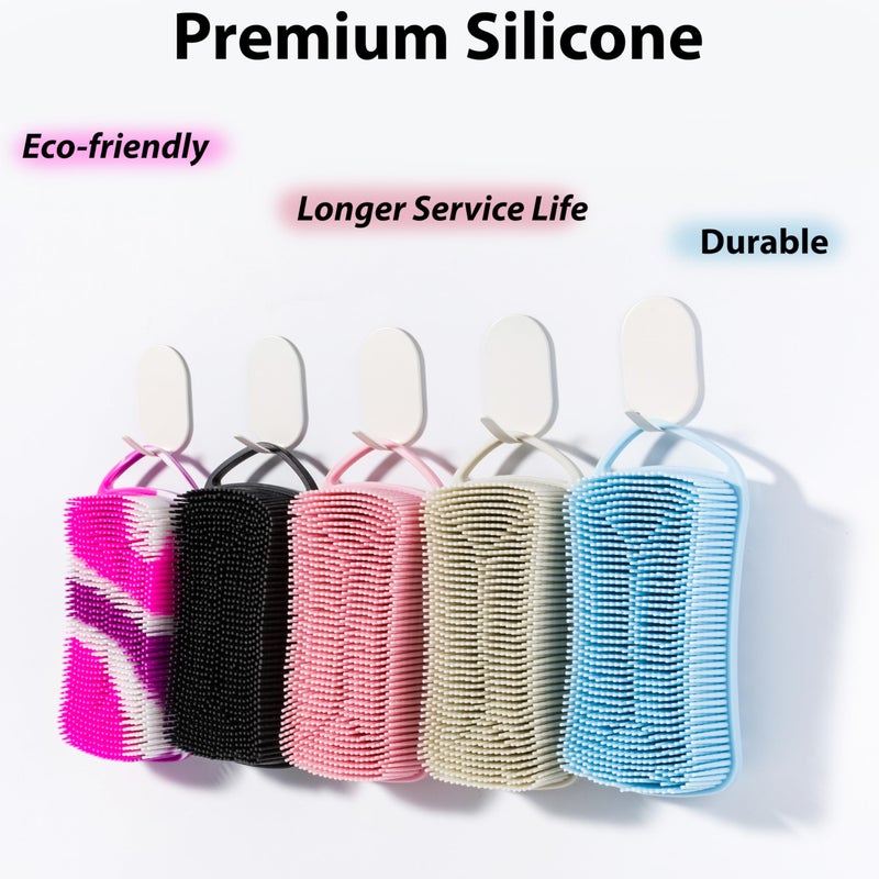 MtBoi 2 PC Silicone Body Scrubber, 2 in 1 Exfoliating Shower Bath Scrubber, Soft Silicone Loofah for Sensitive Skin, Shower Hair Scalp Massager, Easy to Clean, Lather Well (Grey&Black) - Image 4