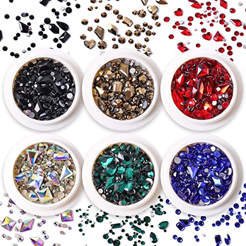 SILPECWEE 6 Boxes Flat Back Nail Rhinestones Nail Gems Glass Crystals Rhinestones for Nails 3d Nail Stones Nail Diamond Nail Jewelry for Nail Art Decoration DIY Craft