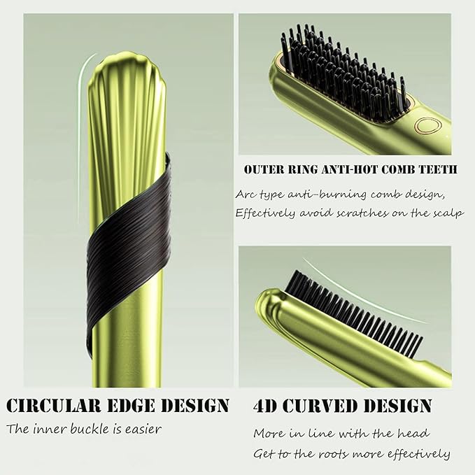 SOLARAE Cordless Hair Straightener Brush, Portable Mini Straightening Brush, Negative Ion Hot Comb Hair Straightener for Women with Travel Size, 160-220°C for All Hair Types,USB Rechargeable, Anti-Scald - Image 1