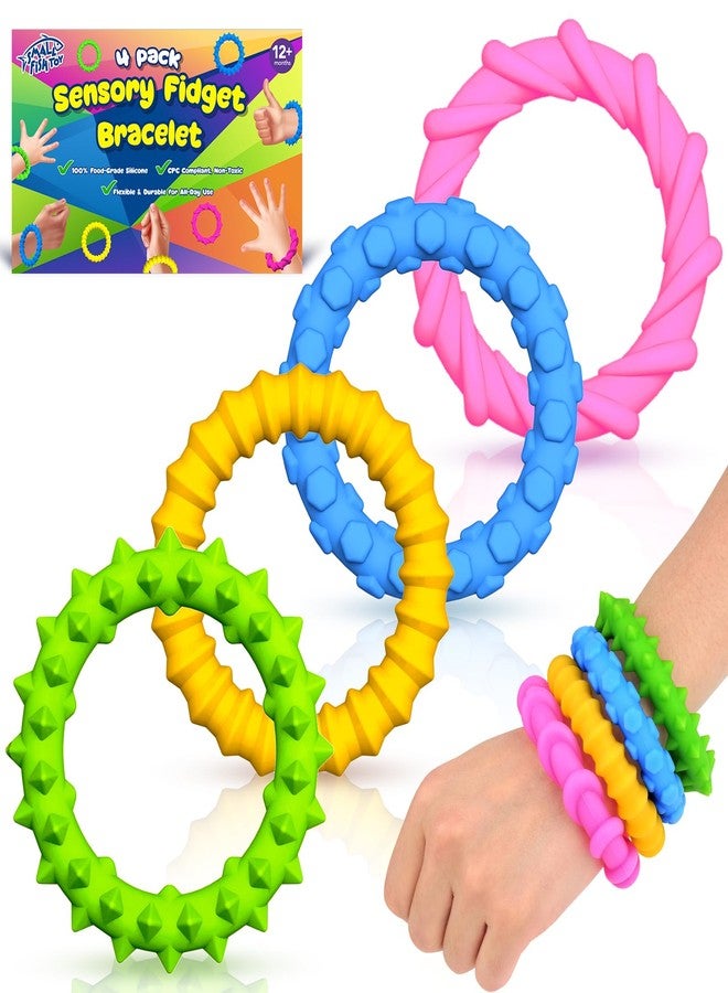 SMALL FISH Sensory Fidget Toys Kids Toddlers - 4 Pack Chew Sensory Silicone Bracelets | Calming Autism Quiet Fidgets & Texture Stress Silent Toys for Classroom Prizes | Easter Basket Stuffers Gifts for Toddlers - Image 1