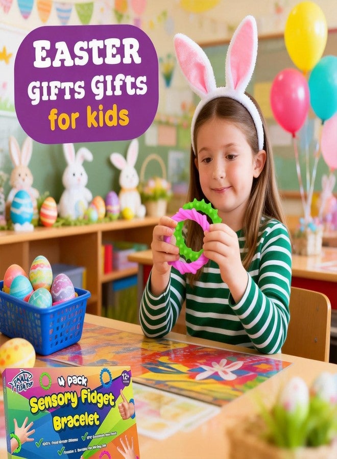 SMALL FISH Sensory Fidget Toys Kids Toddlers - 4 Pack Chew Sensory Silicone Bracelets | Calming Autism Quiet Fidgets & Texture Stress Silent Toys for Classroom Prizes | Easter Basket Stuffers Gifts for Toddlers - Image 4