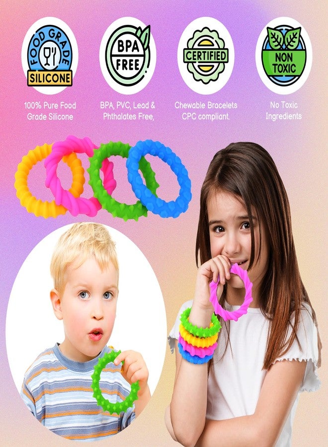 SMALL FISH Sensory Fidget Toys Kids Toddlers - 4 Pack Chew Sensory Silicone Bracelets | Calming Autism Quiet Fidgets & Texture Stress Silent Toys for Classroom Prizes | Easter Basket Stuffers Gifts for Toddlers - Image 3