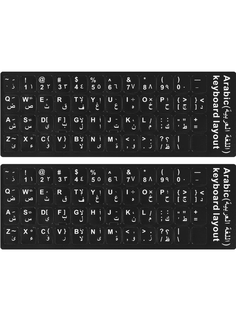 Rock Pow 2PCS Arabic Keyboard Stickers Arabic-English Keyboard Letters Replacement Stickers Black Background with White Font for Computer Laptop Notebook Desktop Matte Arabic Keyboard Alphabet Stickers  - Image 1