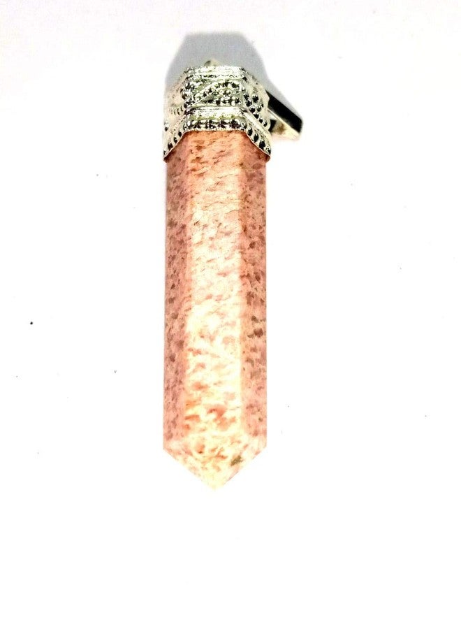 CA AGATE قلادة من حجر القمر الوردي العقيقي، بتصميم رأس قلم رصاص، مجوهرات من الأحجار الكريمة العلاجية - Image 4