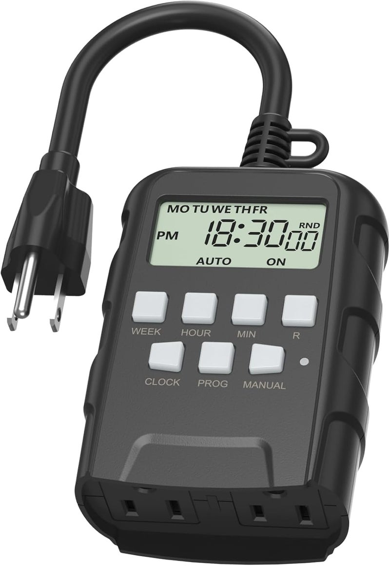 BN-LINK 7 Day Outdoor Heavy Duty Digital Programmable Timer, 125VAC, 60Hz, Dual Outlet, Weatherproof, Heavy Duty, Accurate for Lamps Ponds Christmas Lights 1875W 1/2HP ETL Listed - Image 1