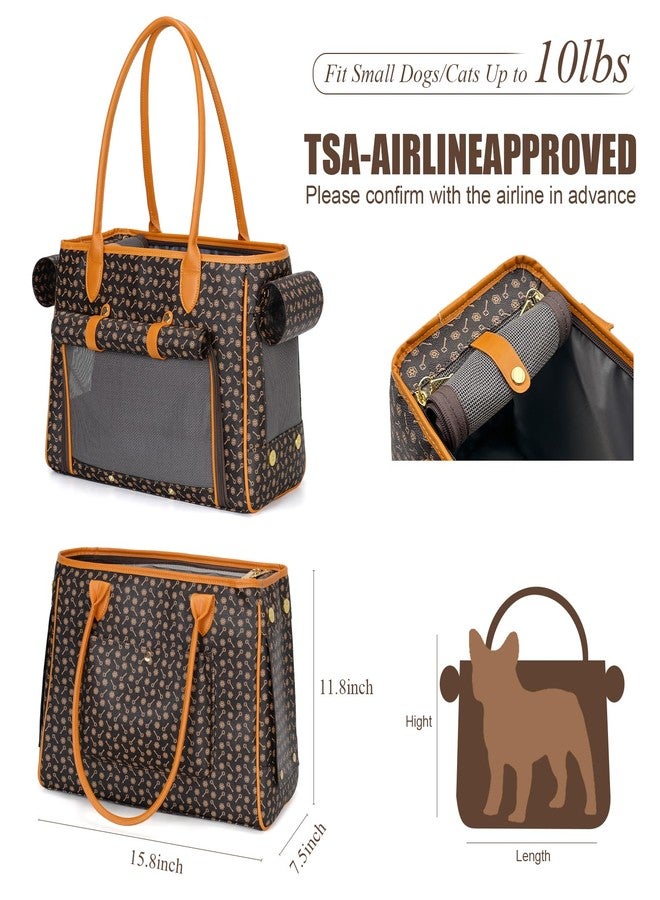 Minsong Fashion Pet Carrier Purse for Small Cat and Dog, Luxury Pu Soft-Sided Tote Bag with Large Pockets for Dogs and Puppies (Coffee, 15.8" L x 7.5" W x 11.8" H) - Image 2