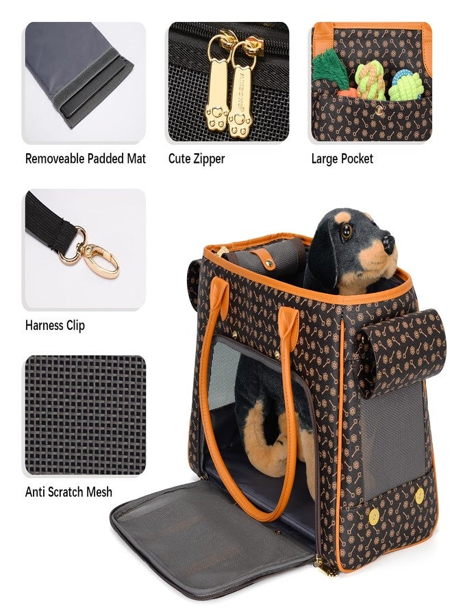 Minsong Fashion Pet Carrier Purse for Small Cat and Dog, Luxury Pu Soft-Sided Tote Bag with Large Pockets for Dogs and Puppies (Coffee, 15.8" L x 7.5" W x 11.8" H) - Image 3