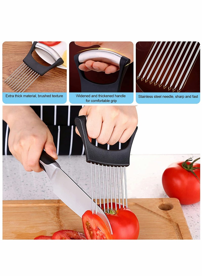 SOLARAE 6PCS Onion Holder Slicer Set with Stainless Steel Finger Guards and Thumb Protectors - Safe Kitchen Tools for Slicing and Chopping Onions, Nuts, and More Without Injury. - Image 3