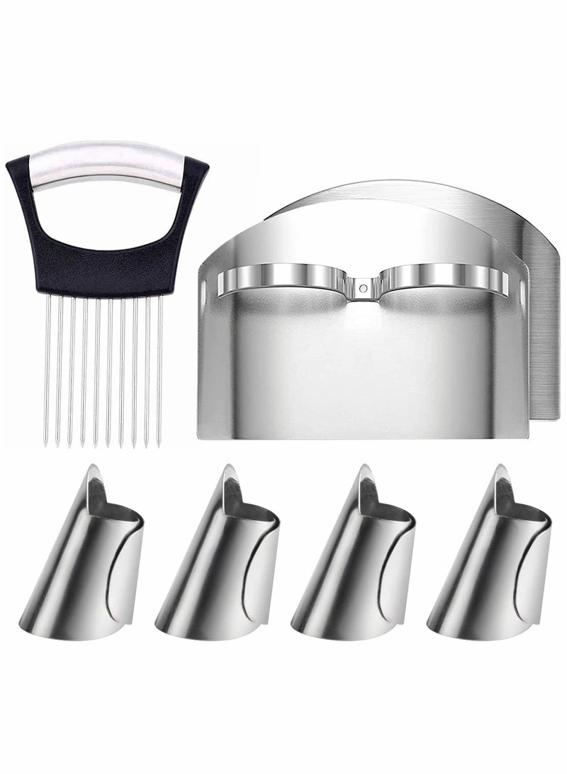 SOLARAE 6PCS Onion Holder Slicer Set with Stainless Steel Finger Guards and Thumb Protectors - Safe Kitchen Tools for Slicing and Chopping Onions, Nuts, and More Without Injury. - Image 1