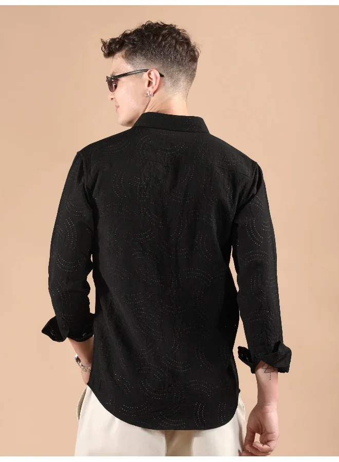 Beyoung Black Laser Cut Shirt