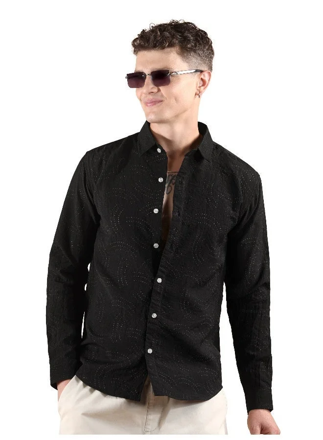 Beyoung Black Laser Cut Shirt