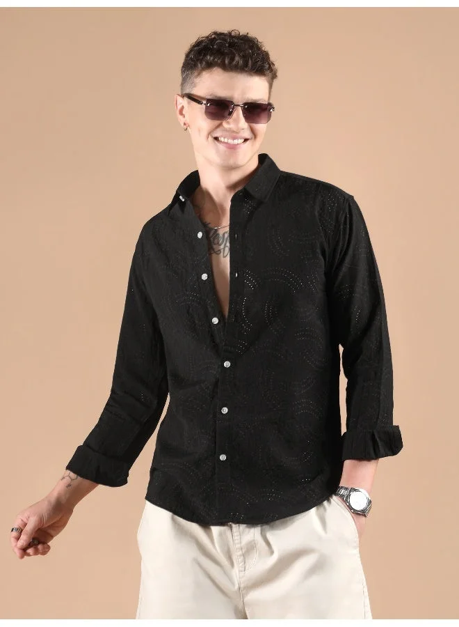Beyoung Black Laser Cut Shirt