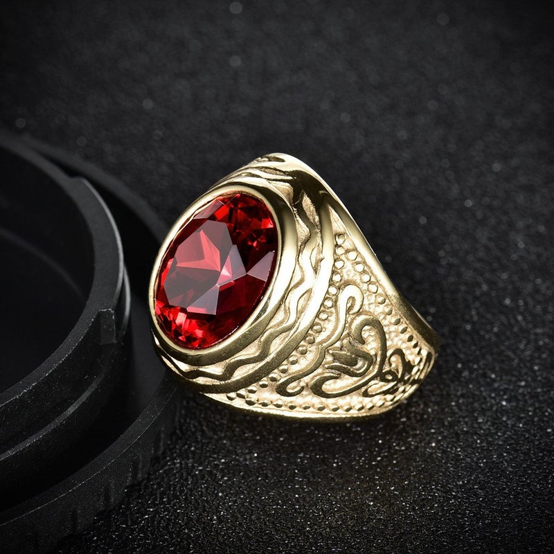 MASOP Retro Vintage Statement Male Rings Jewelry with Oval Red Ruby Color Stone - Image 4