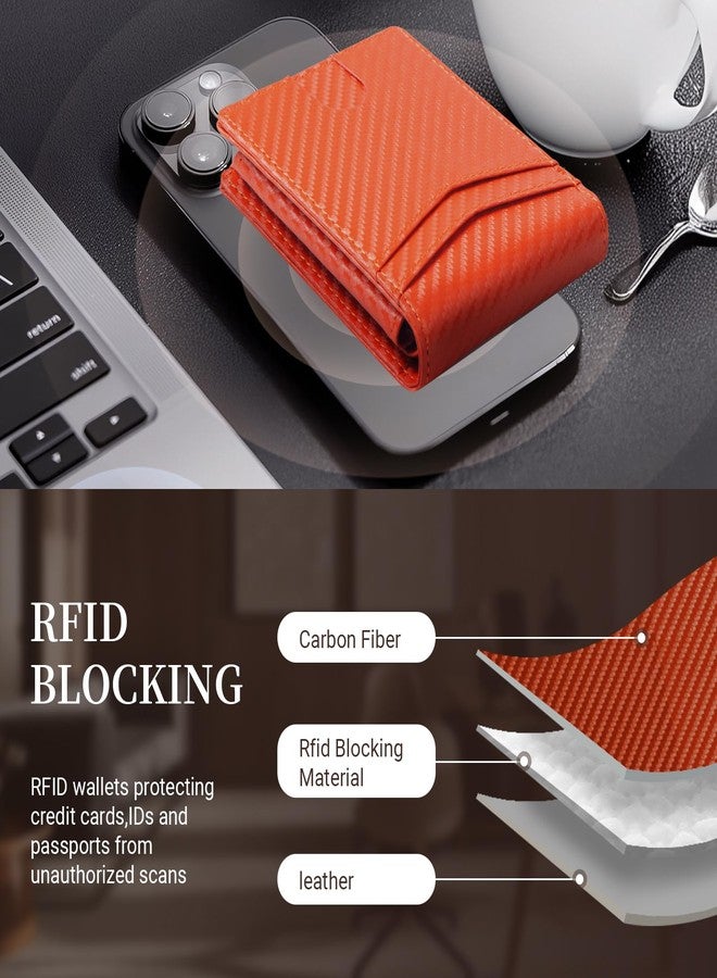 GNDR Wallet For Men RFID Blocking Bifold Carbon Fiber Leather Wallets Mens Accessories, Orange Carbon Fiber-05 - Image 4