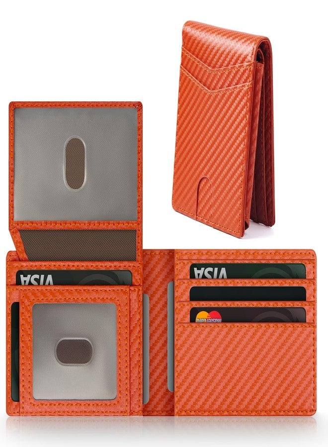 GNDR Wallet For Men RFID Blocking Bifold Carbon Fiber Leather Wallets Mens Accessories, Orange Carbon Fiber-05 - Image 1
