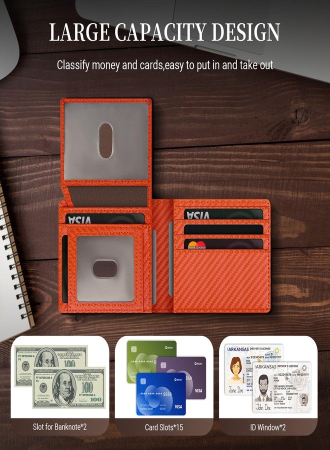 GNDR Wallet For Men RFID Blocking Bifold Carbon Fiber Leather Wallets Mens Accessories, Orange Carbon Fiber-05 - Image 2
