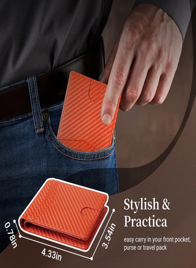 GNDR Wallet For Men RFID Blocking Bifold Carbon Fiber Leather Wallets Mens Accessories, Orange Carbon Fiber-05 - Image 3