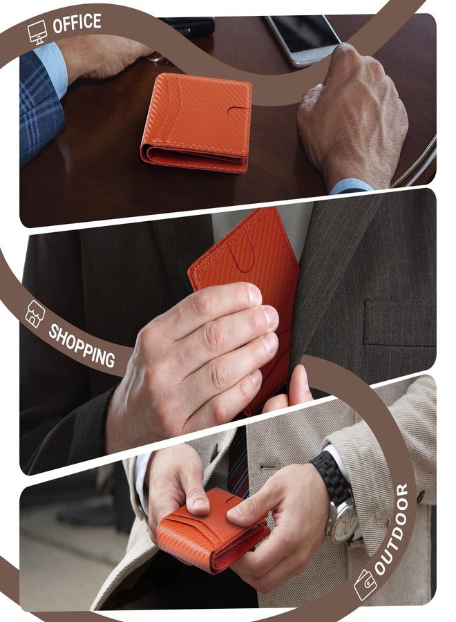 GNDR Wallet For Men RFID Blocking Bifold Carbon Fiber Leather Wallets Mens Accessories, Orange Carbon Fiber-05 - Image 5