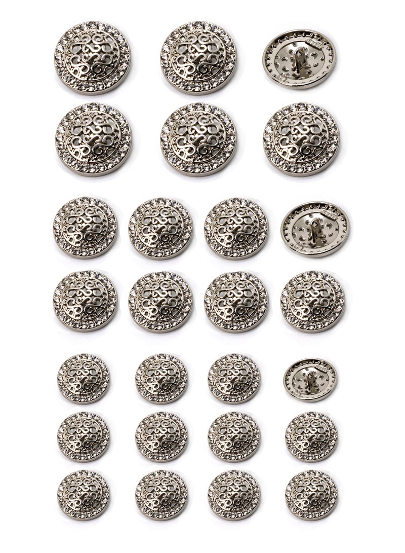 26PCS and 3 sizes Clothes Buttons - Nice Design Round Shaped Metal Button Set (Silver) - Image 1