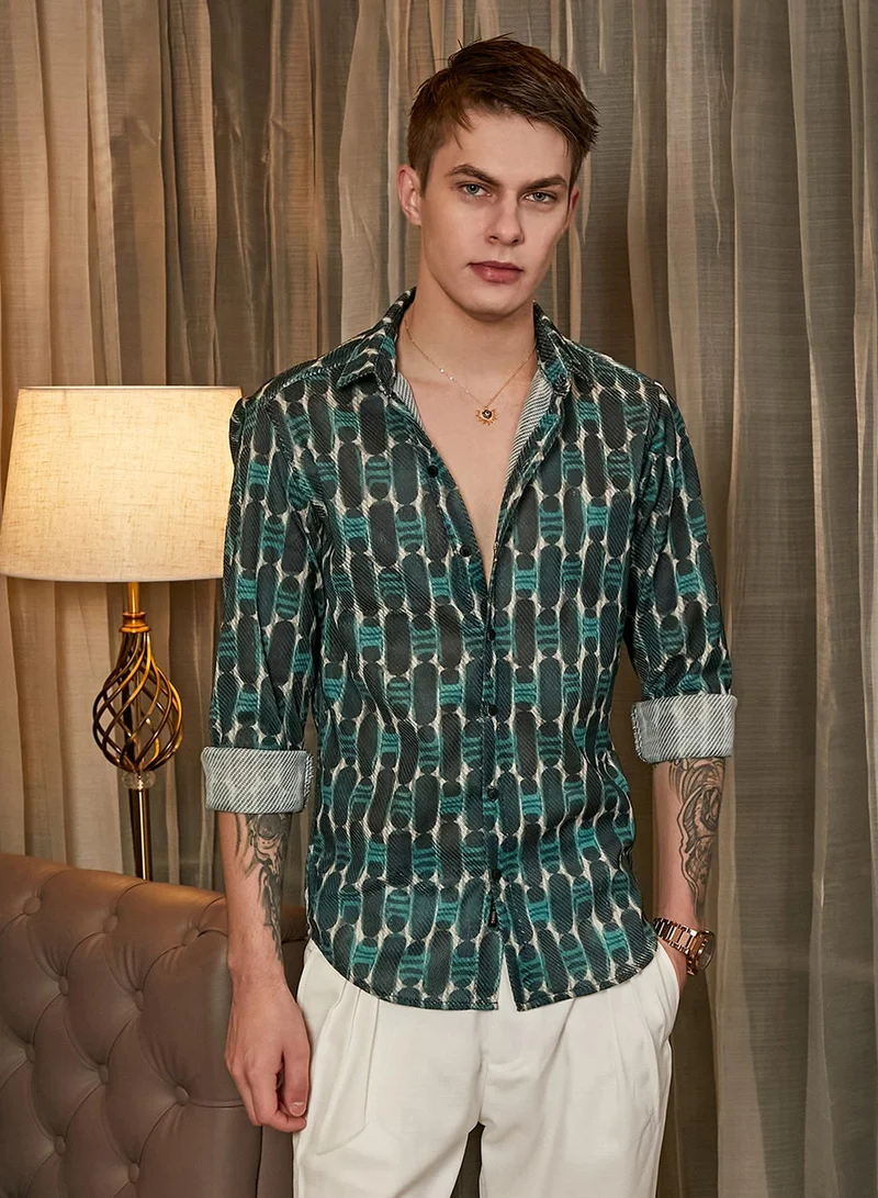 Campus Sutra Campus Sutra Men's Multicolour Indie-Mesh Shirt For Casual Wear | Spread Collar | Long Cuffed Sleeves | Button Closure | Shirt Crafted With Comfort Fit For Everyday Wear