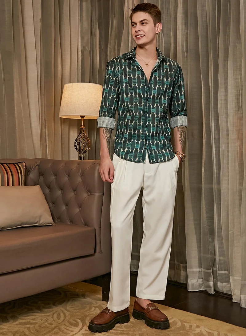 Campus Sutra Campus Sutra Men's Multicolour Indie-Mesh Shirt For Casual Wear | Spread Collar | Long Cuffed Sleeves | Button Closure | Shirt Crafted With Comfort Fit For Everyday Wear